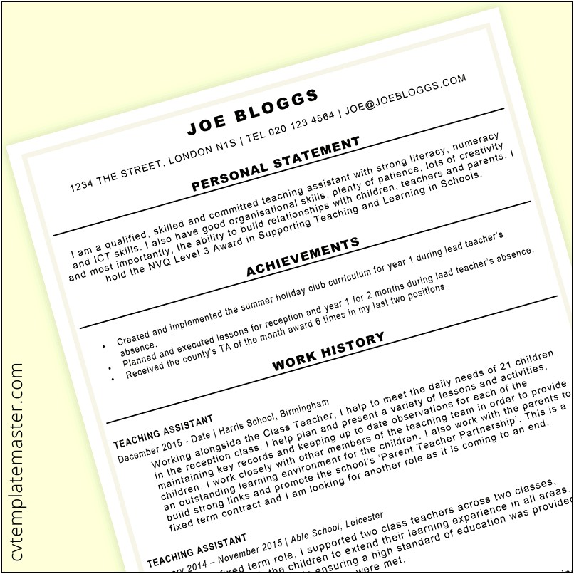 Free Resume Templates For Teacher Assistants