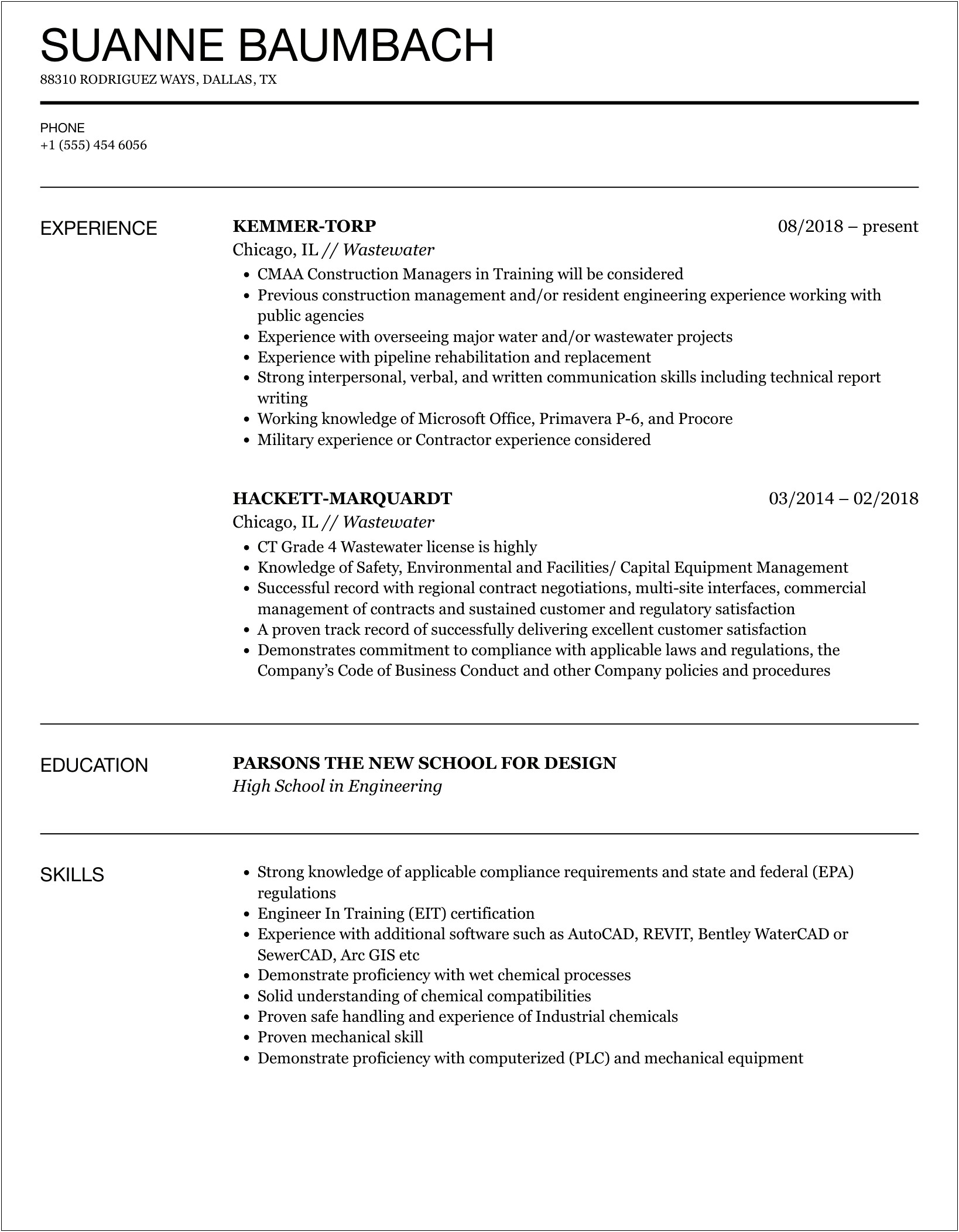 Free Resume Templates For Wastewater Recycling Tech