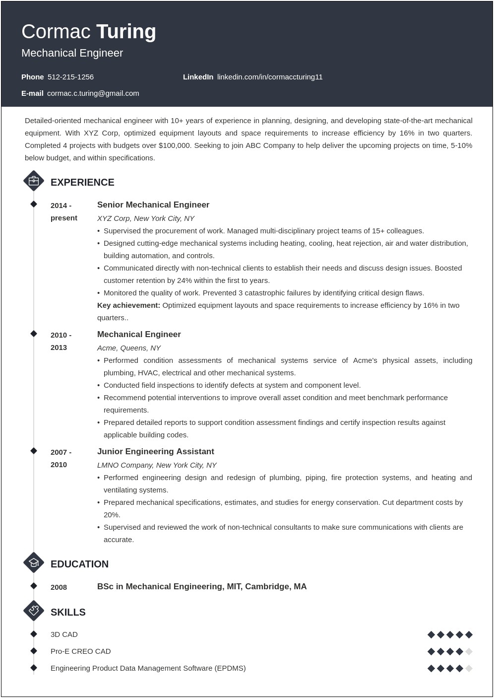 Free Resumes Examples Long Term Manufacturing Engineer