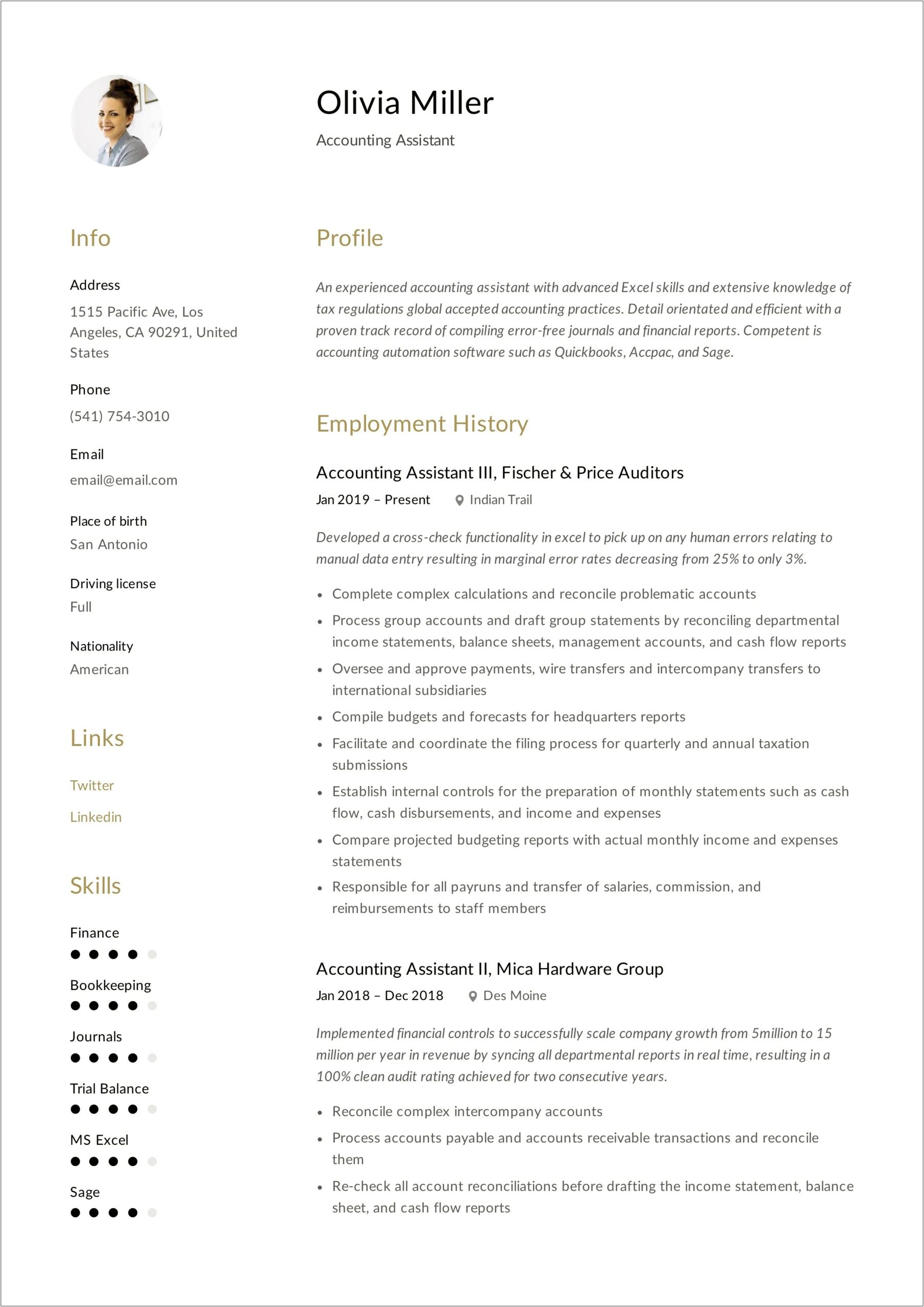 Free Sample Entry Level Accounting Resume