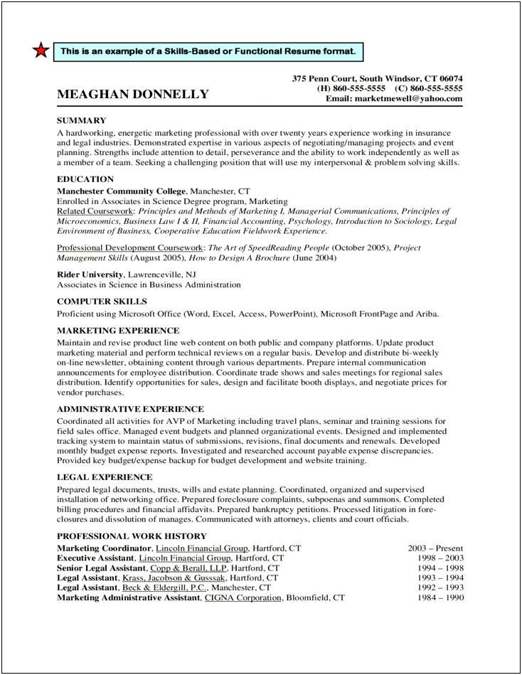 Free Sample Of A Chronological Resume