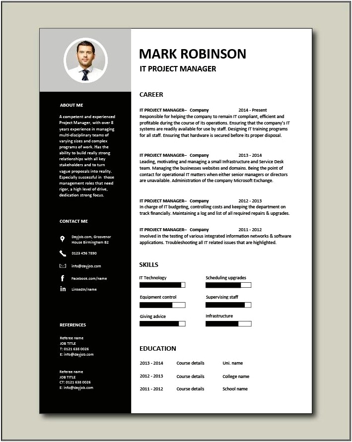 Free Sample Of Project Manager Resume