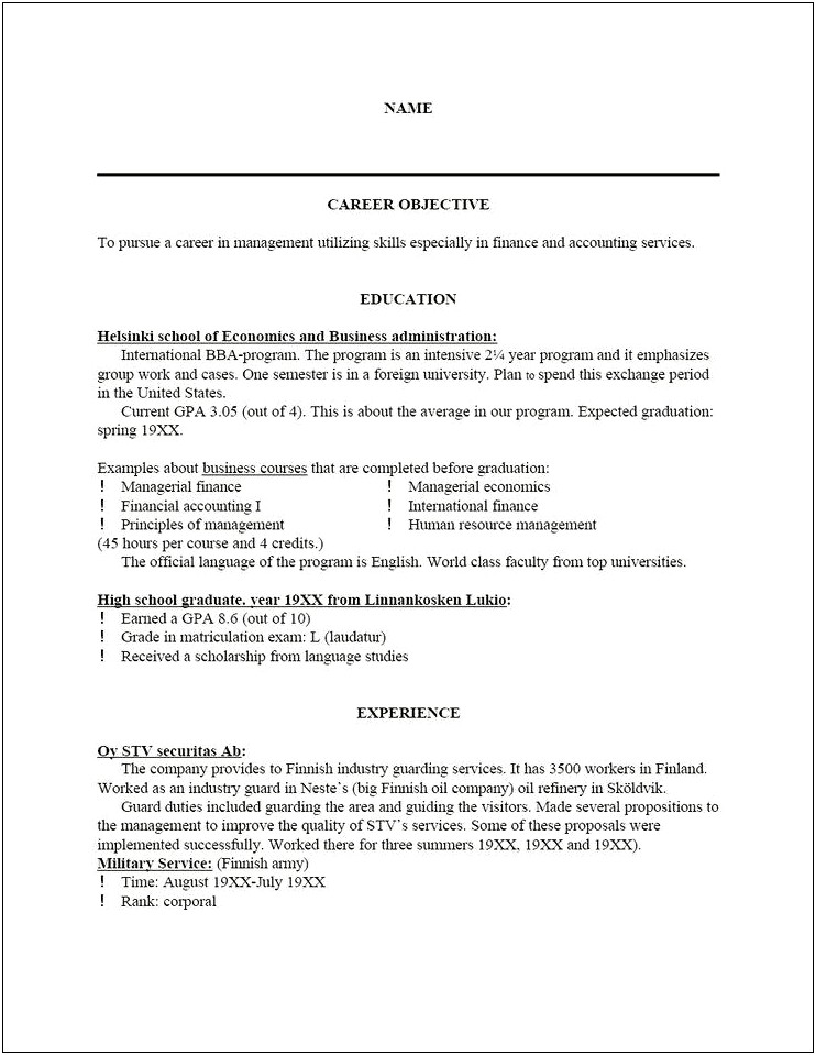 Free Sample Of Resumes For Students