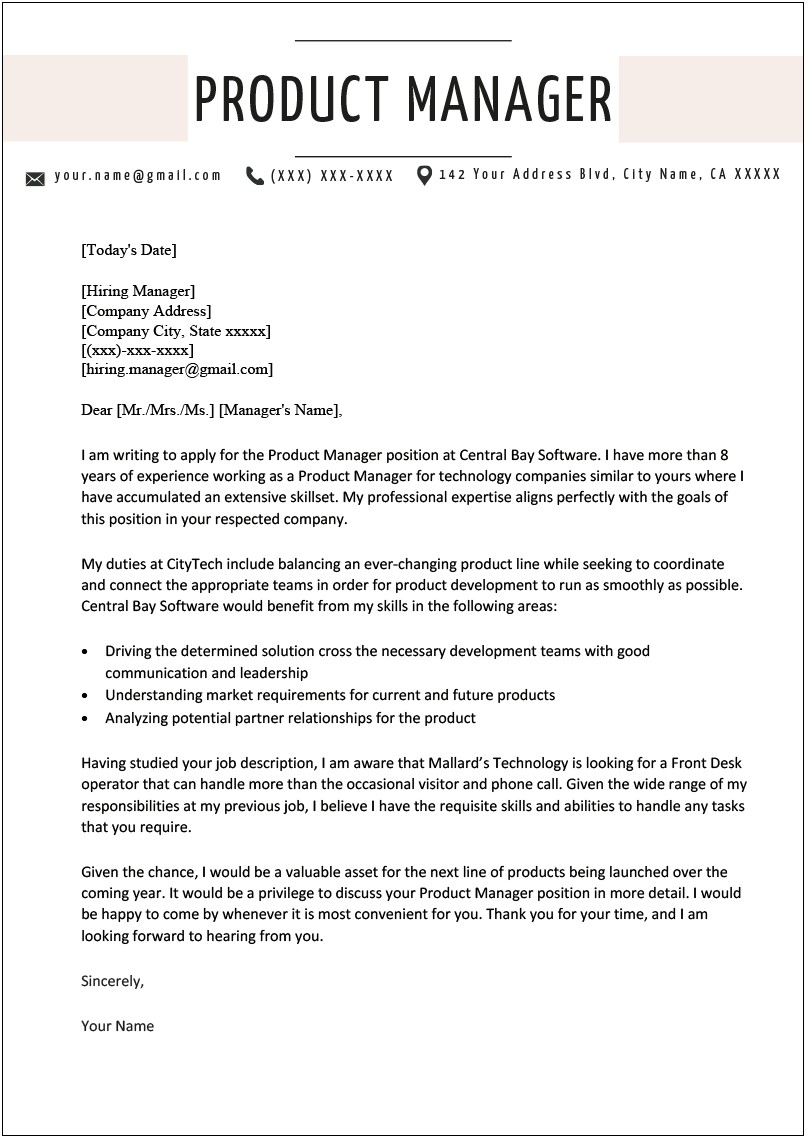 Free Sample Professional Cover Letter For Resume