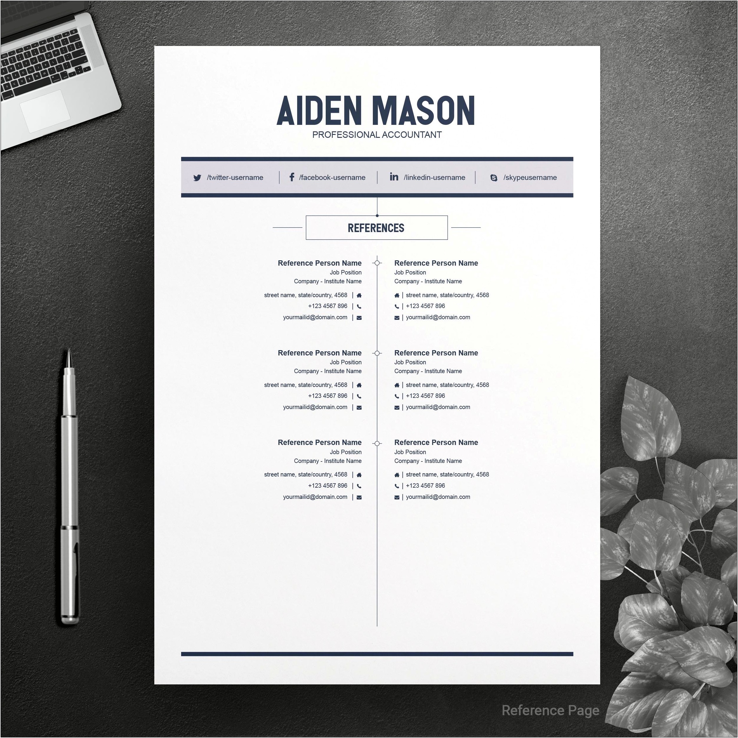 Free Sample Reference Page For Resume