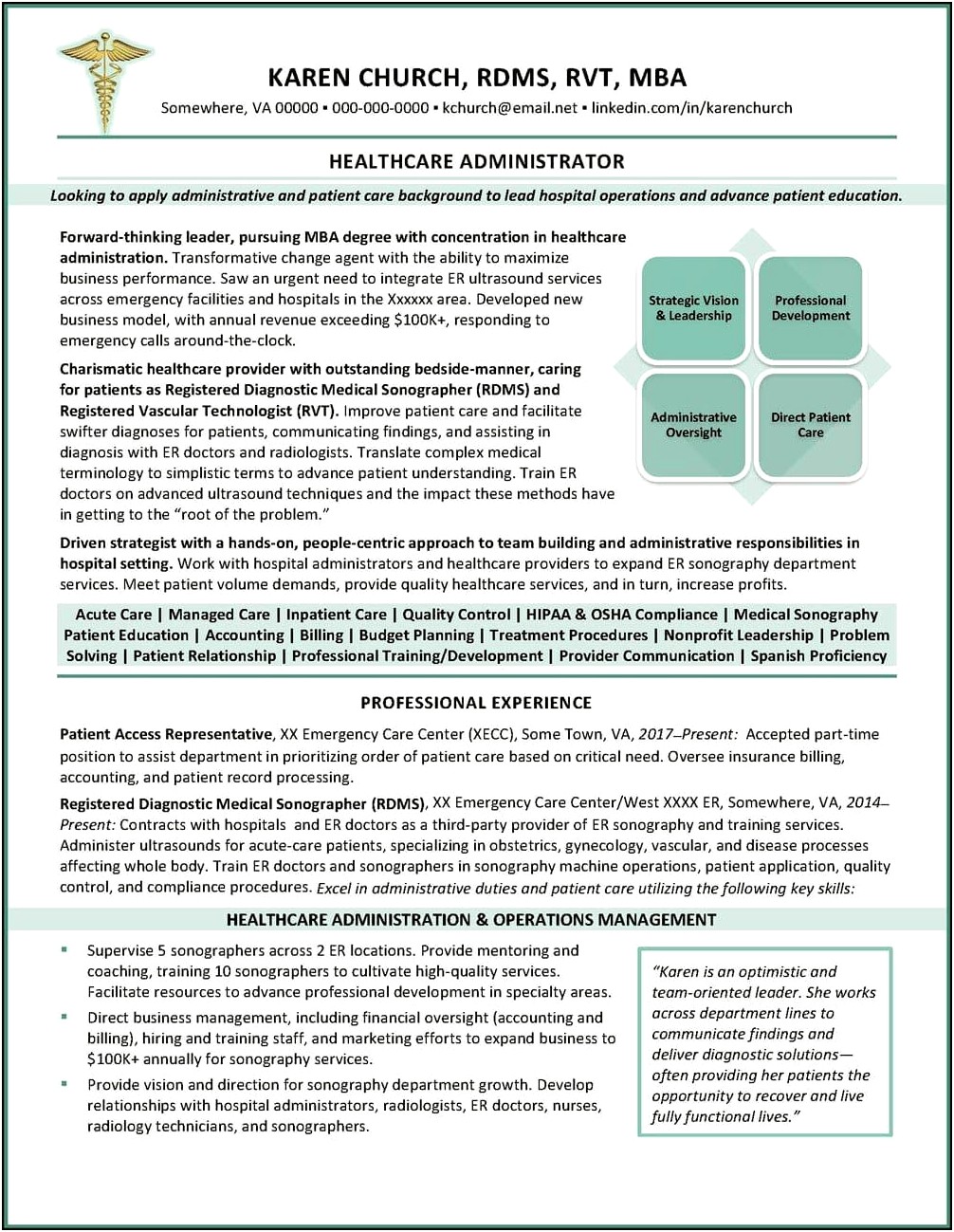 Free Sample Resume For A Hospital Administrator