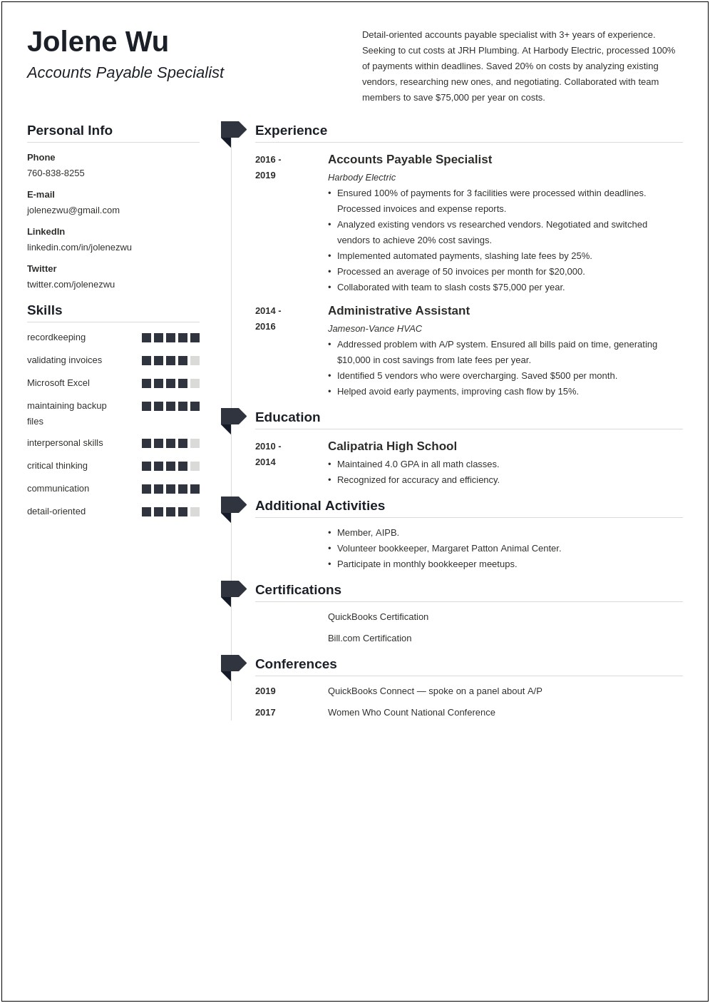 Free Sample Resume For Accounts Payable Specialist