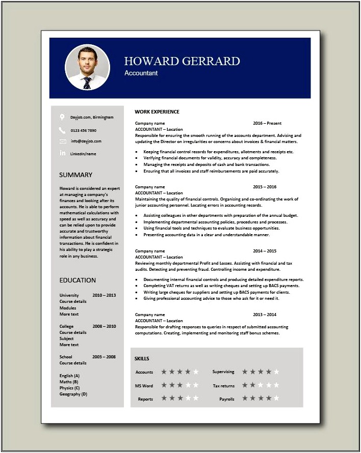 Free Sample Resume For An Accountant