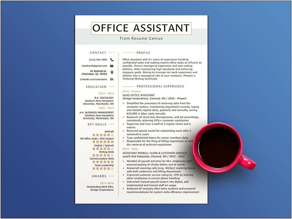 Free Sample Resume For An Office Assistant