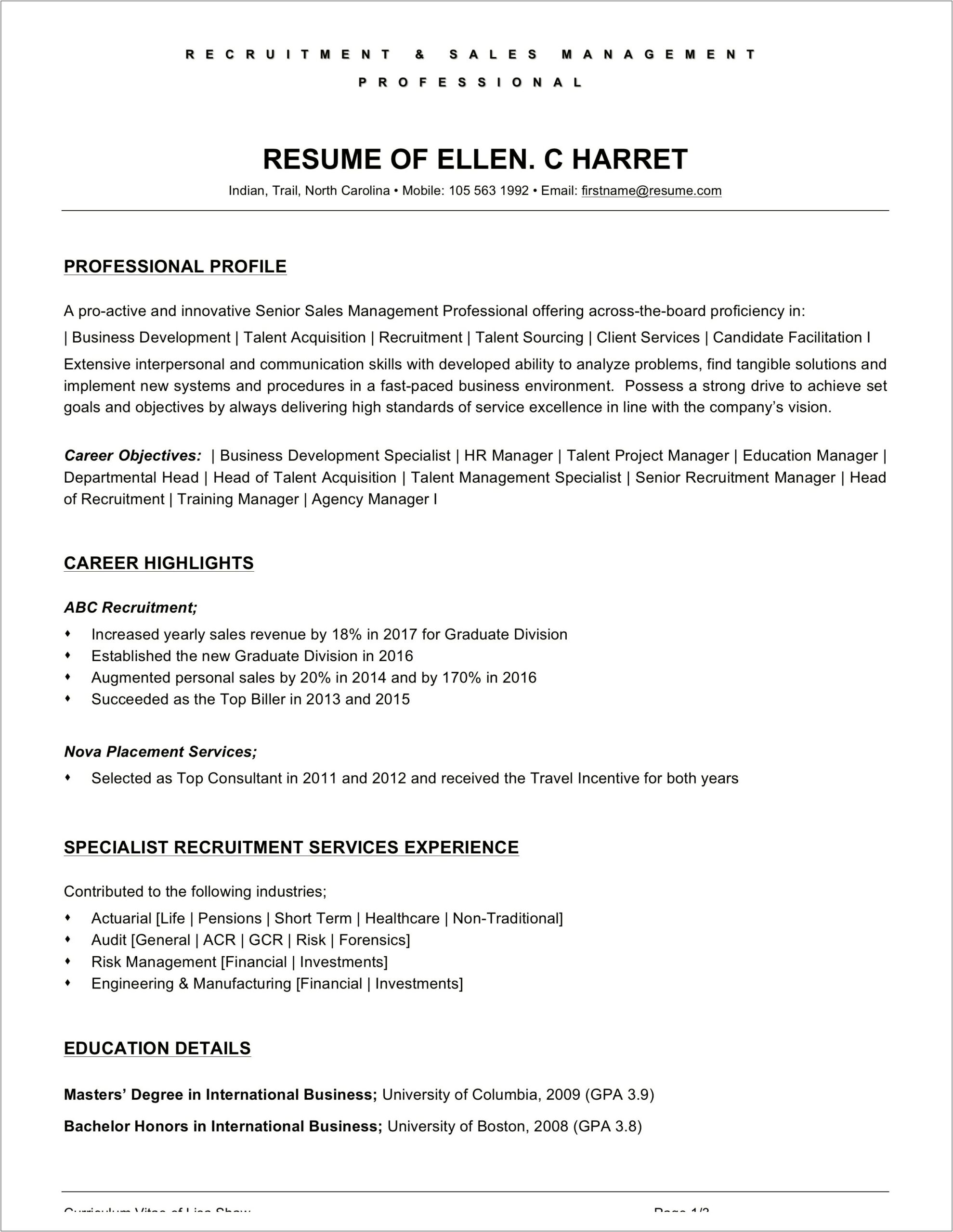 Free Sample Resume For Hotel Industry