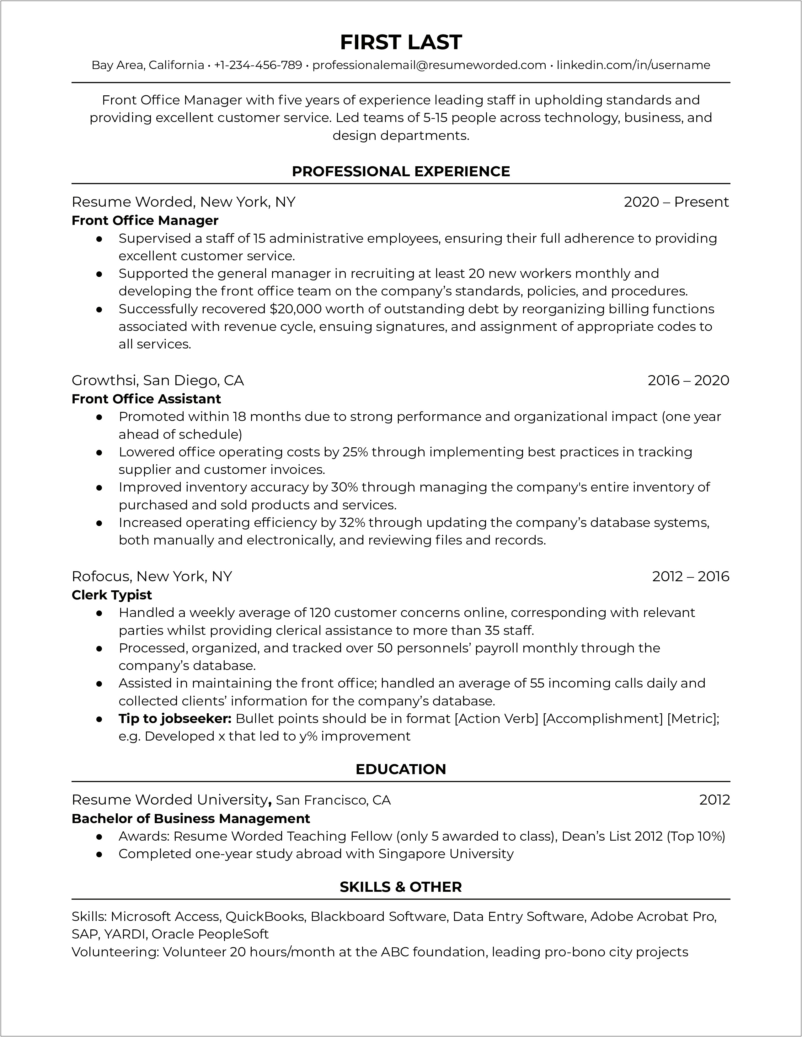 Free Sample Resume Medical Office Manager
