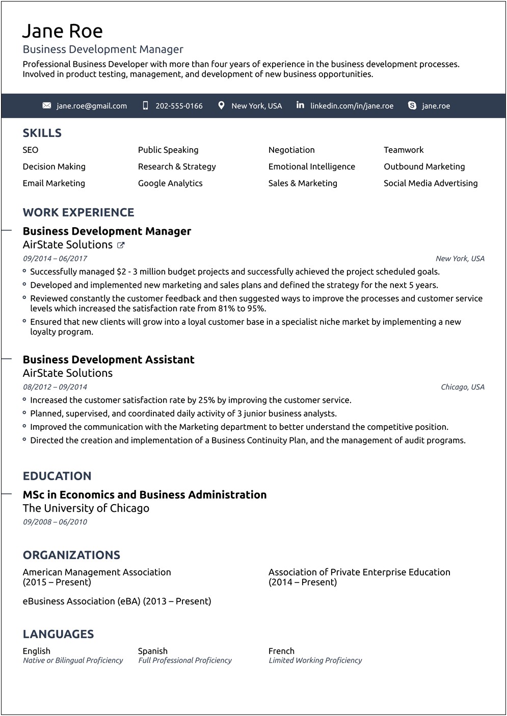 Free Samples Of A Good Resume