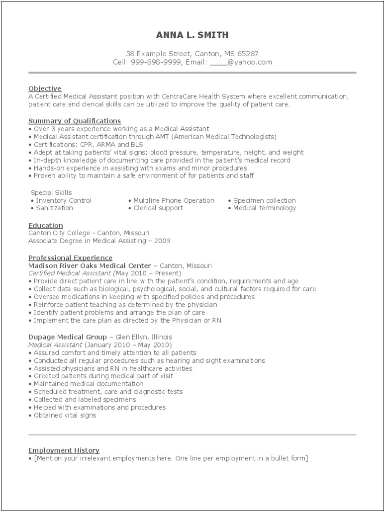 Free Samples Of Medical Assistant Resumes