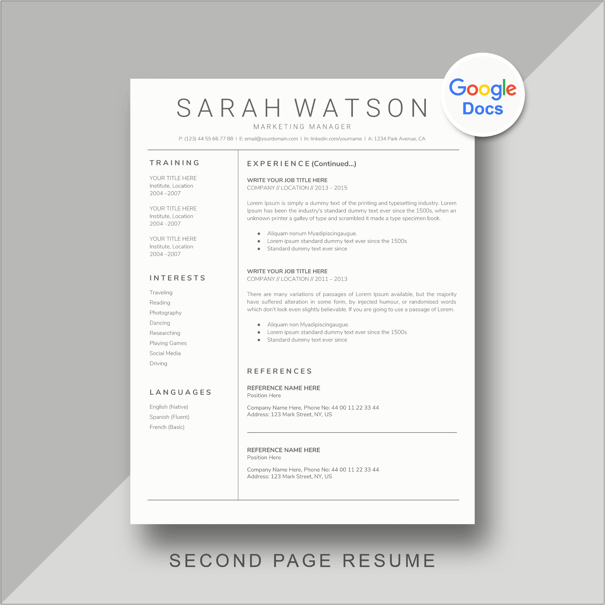 Free Template For Resume Google Docs