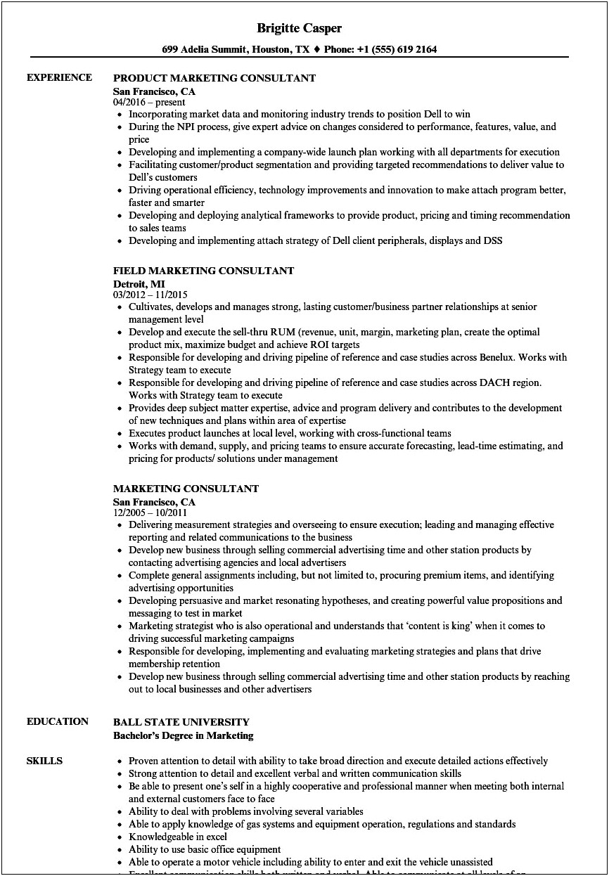 Freelance Marketing Consulting Resume Points Sample