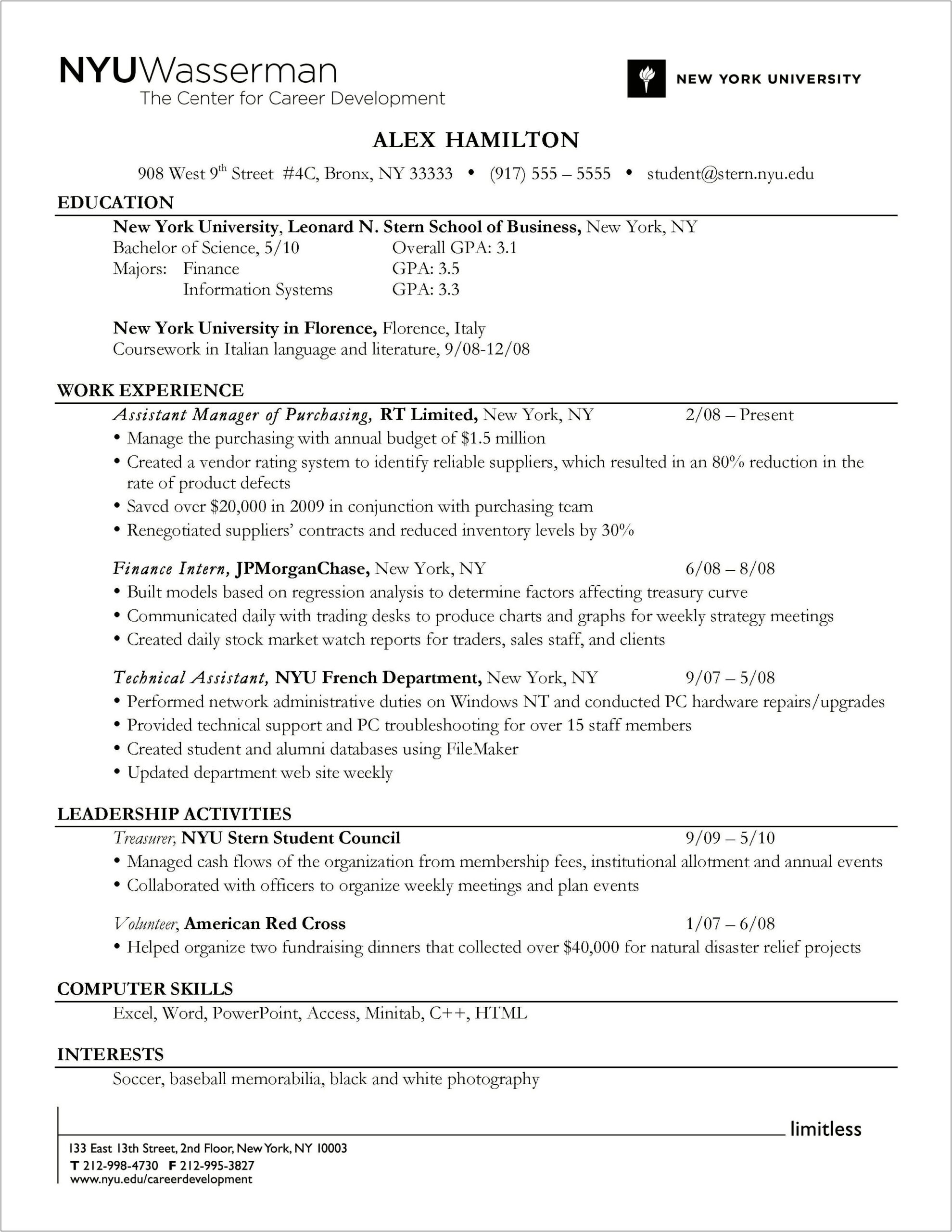 Freshers Resume Format In Word Document