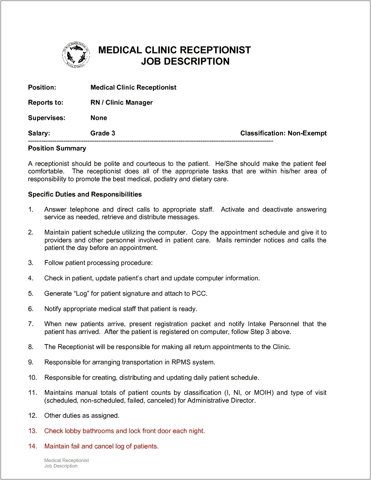 Front Desk Attendant Job Description For Resume