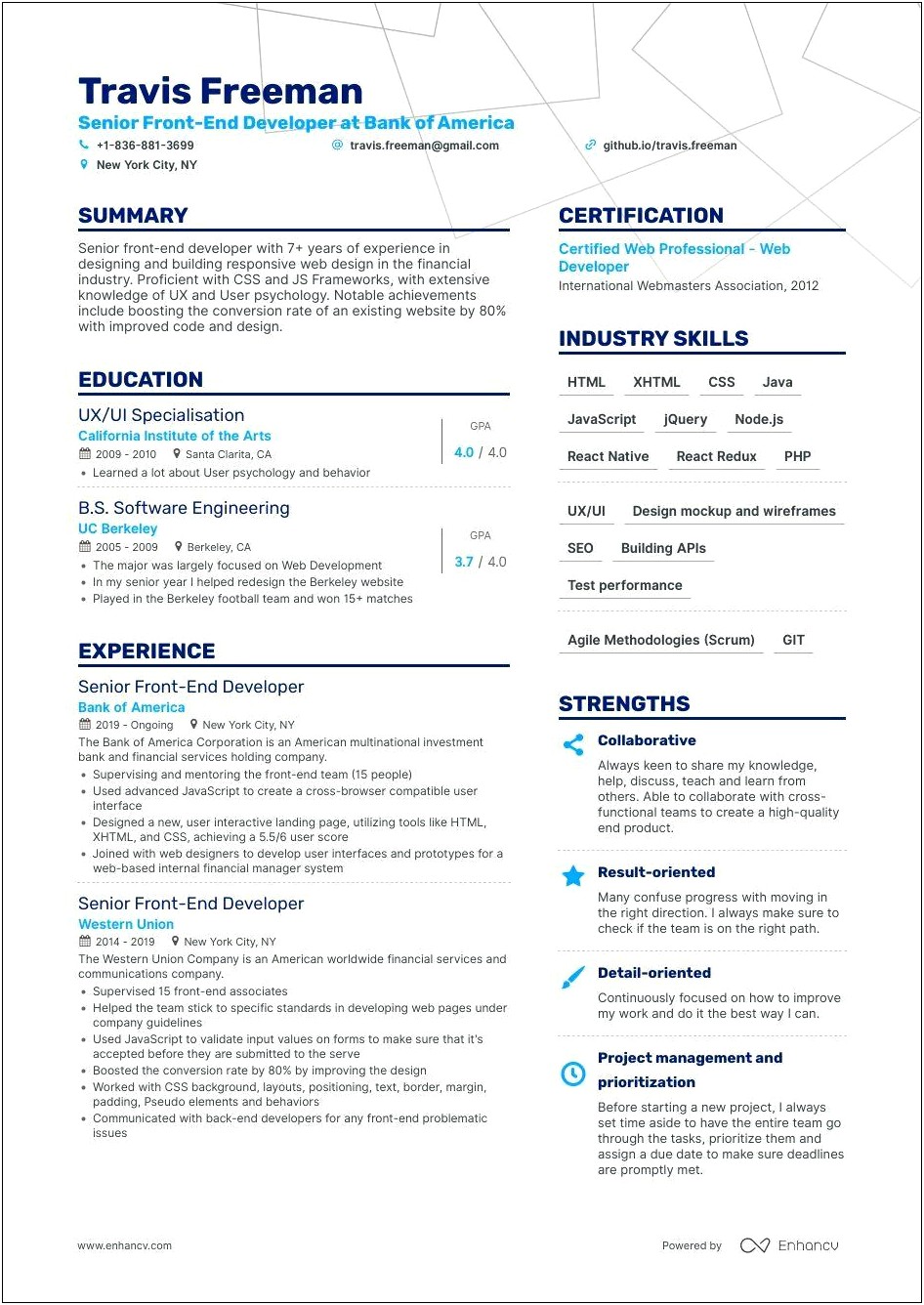 Front End Developer Job Description Resume