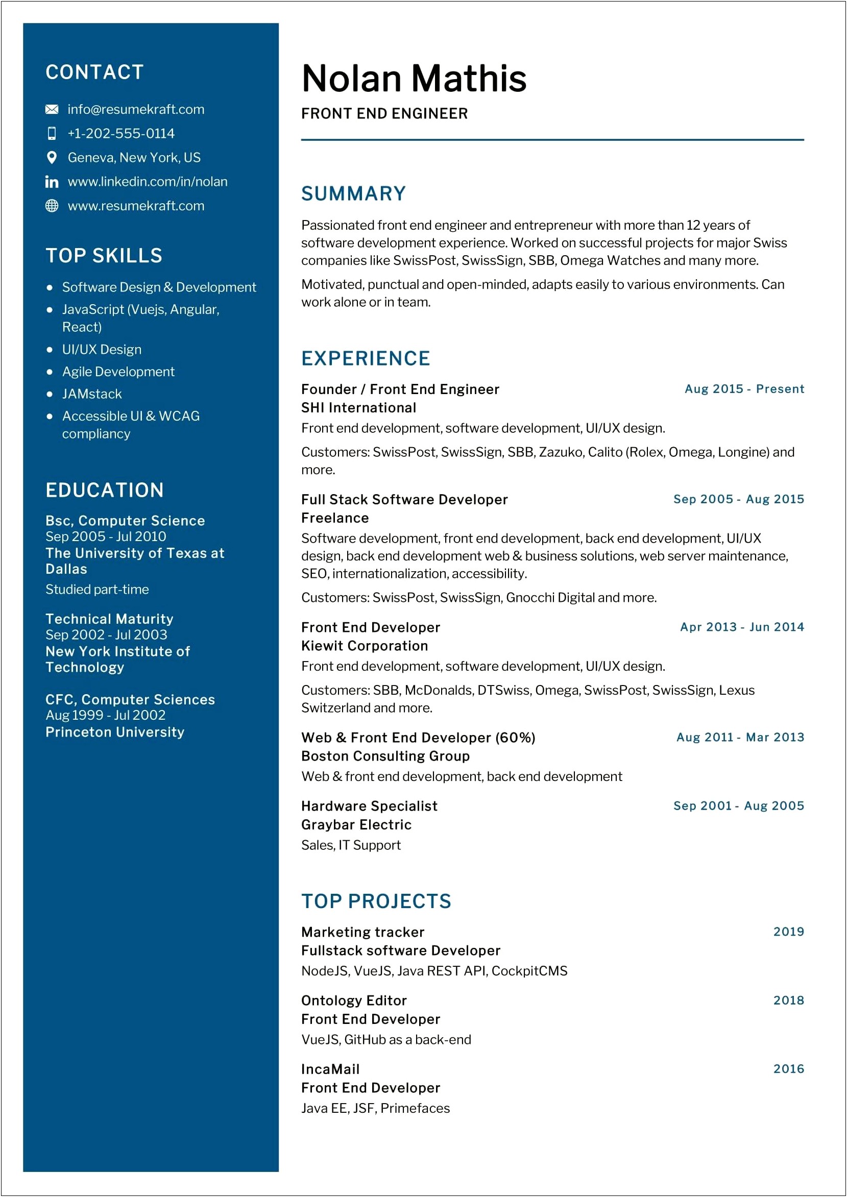 Front End Engineer Resume Examples