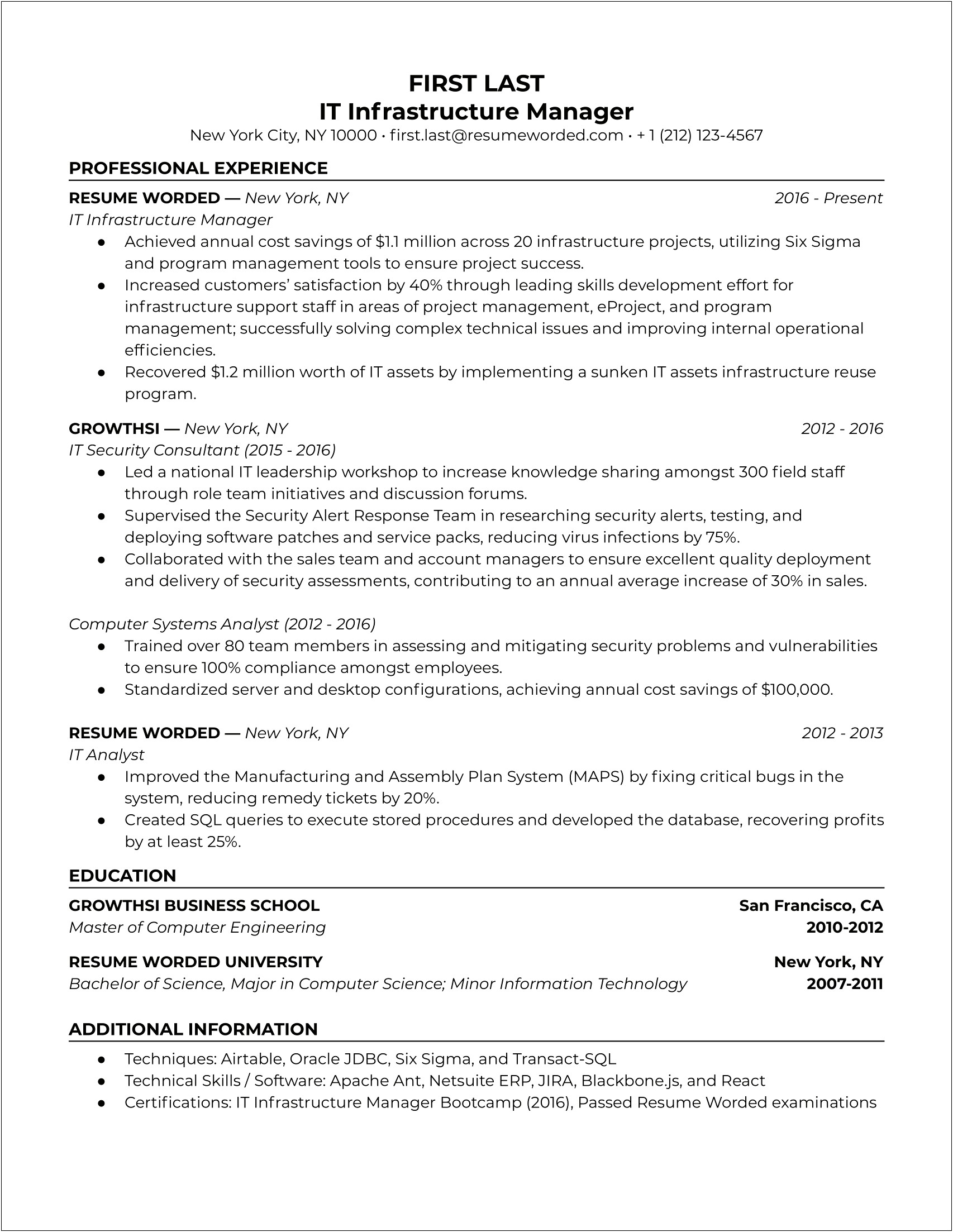 Front Of House Manager Resume Description