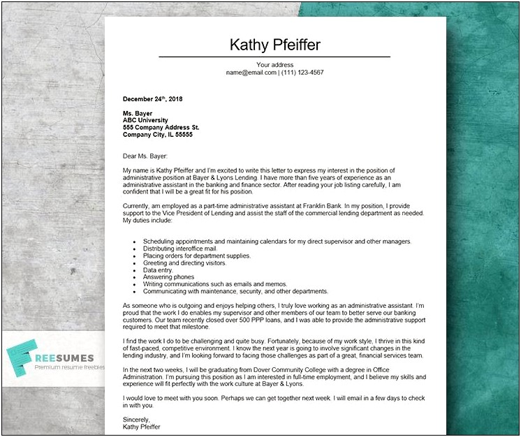 Front Office Assistant Resume Cover Letter