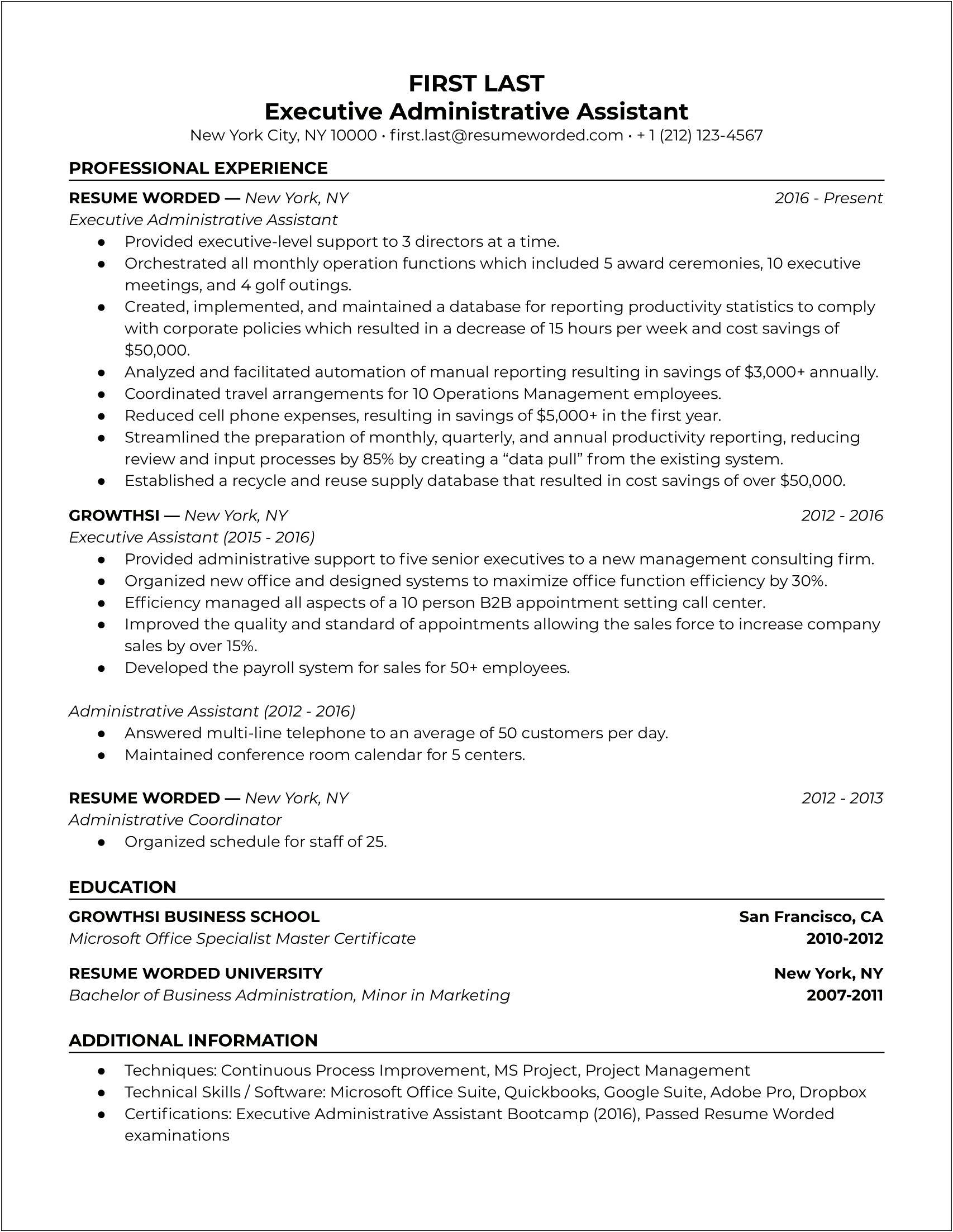 Functional Resume Administrative Assistant Key Skills