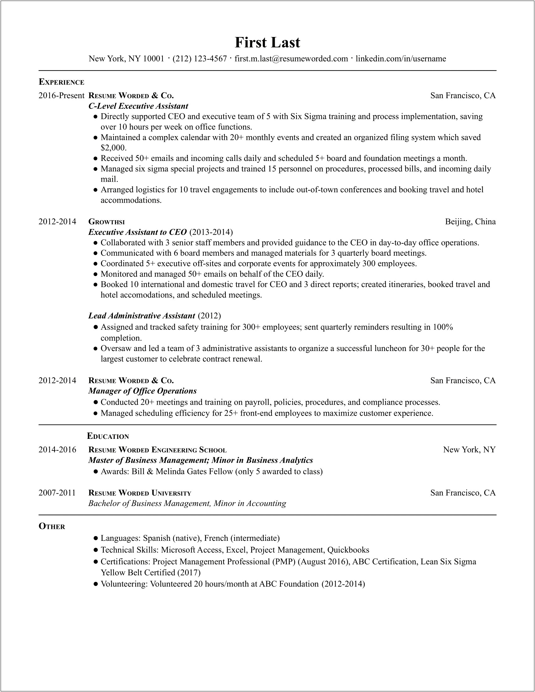 Functional Resume Example For Executive Assistant