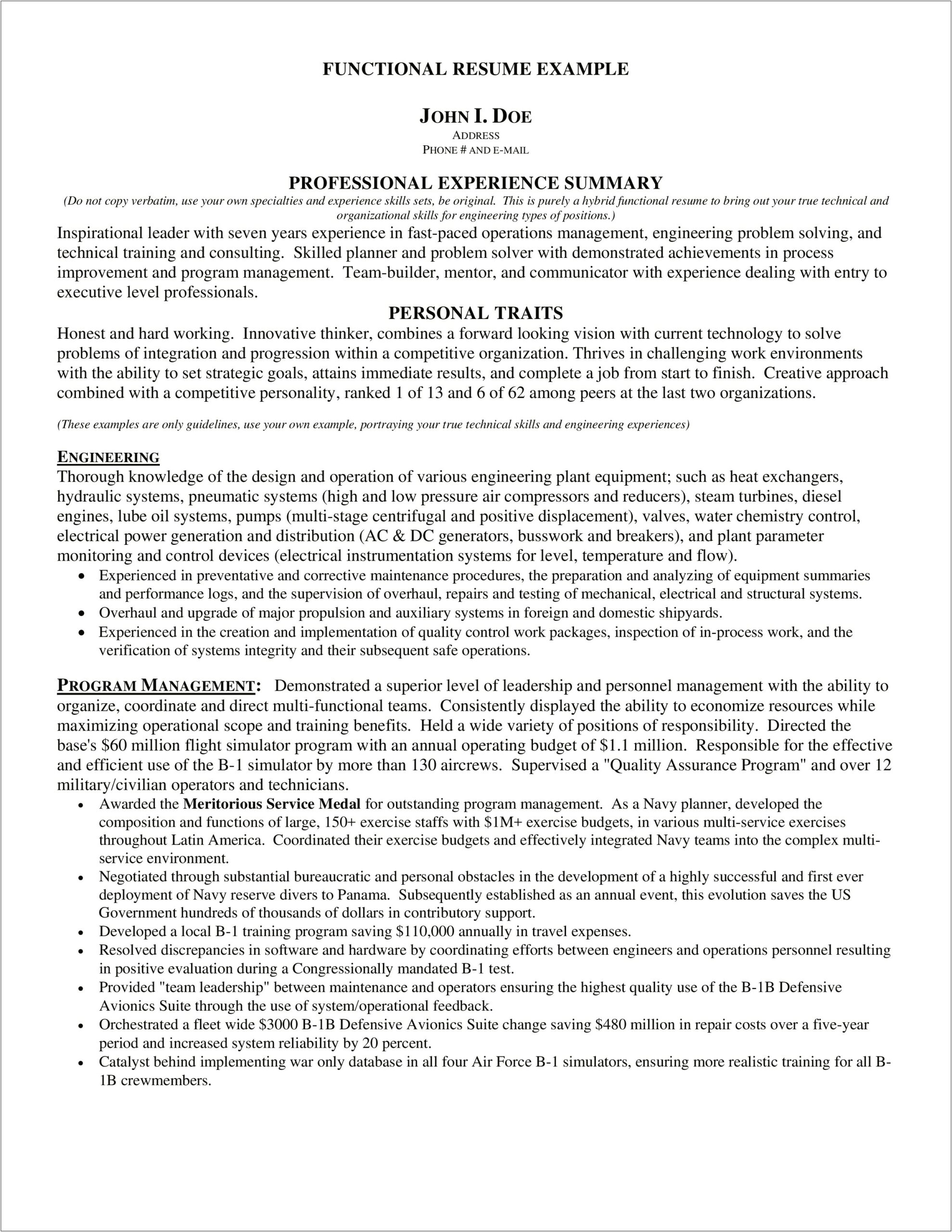 Functional Resume Examples For I T Professionals