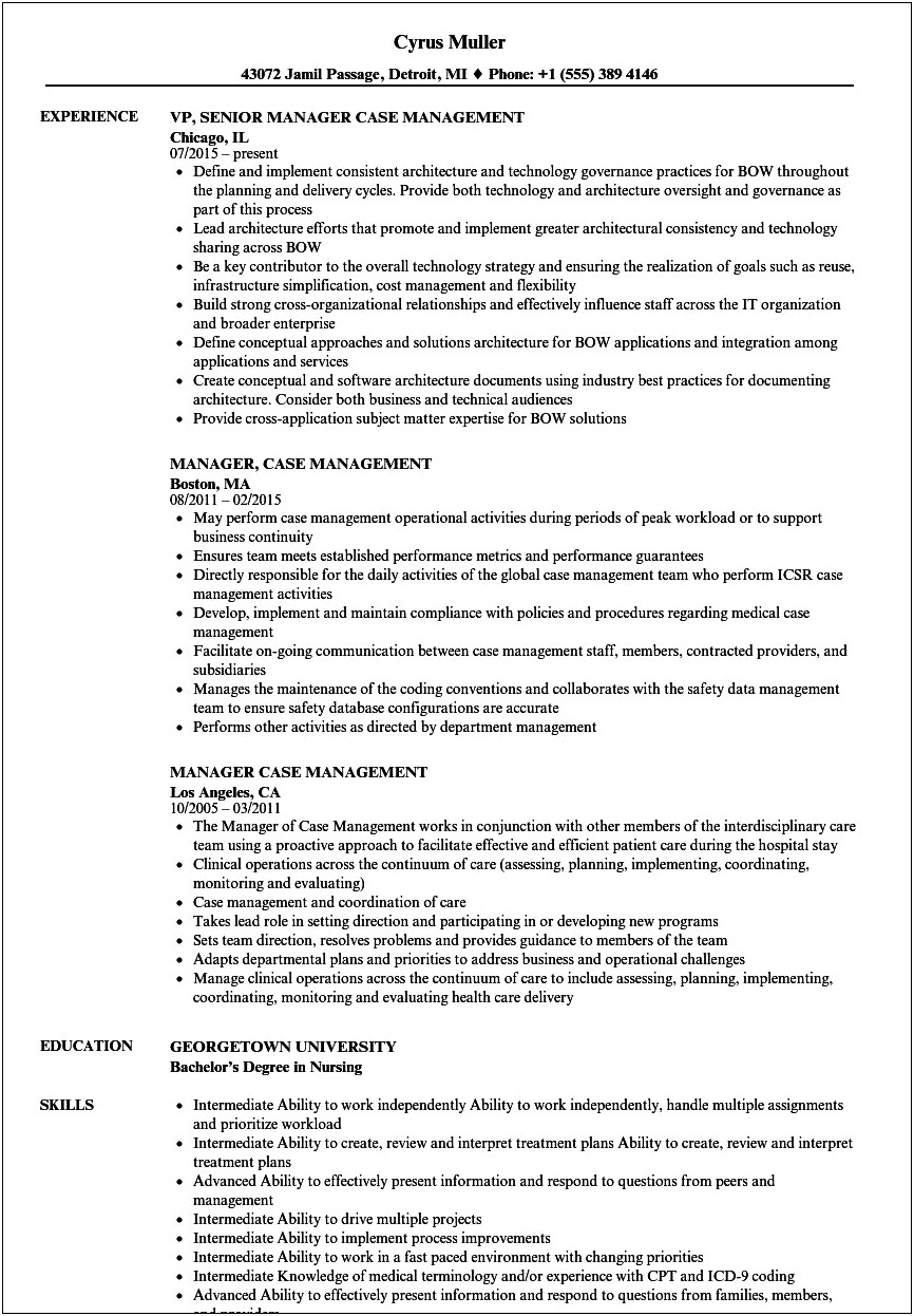 Functional Resume For A Case Manager