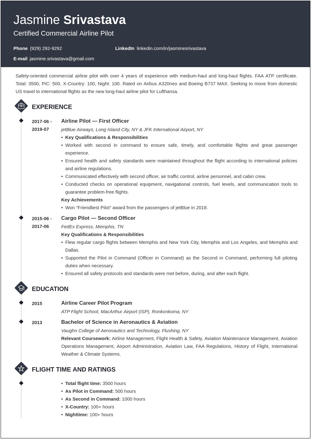 Functional Resume For Pilots Transitioning To Other Jobs