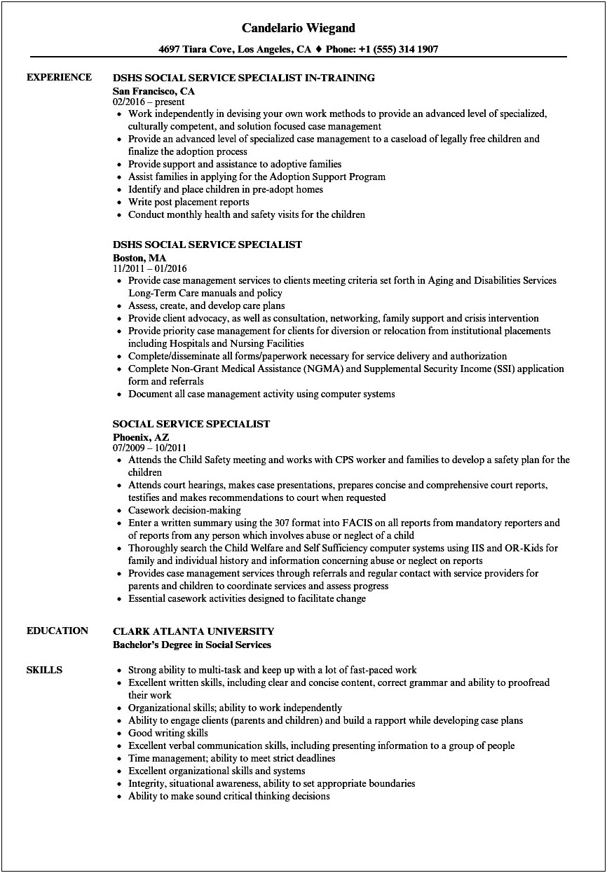 Functional Resume For Social Services Manager