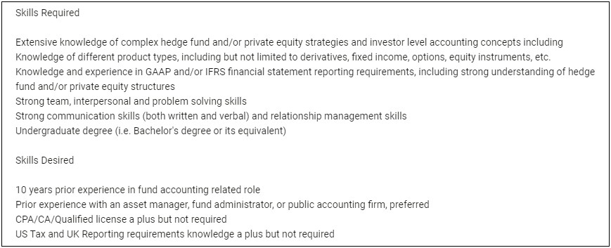 Fund Of Pe Fund Sample Resume