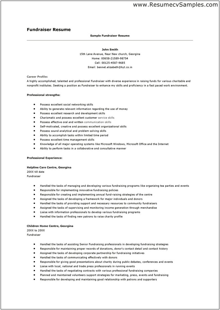 Fundraising Experience On Resume No Experience