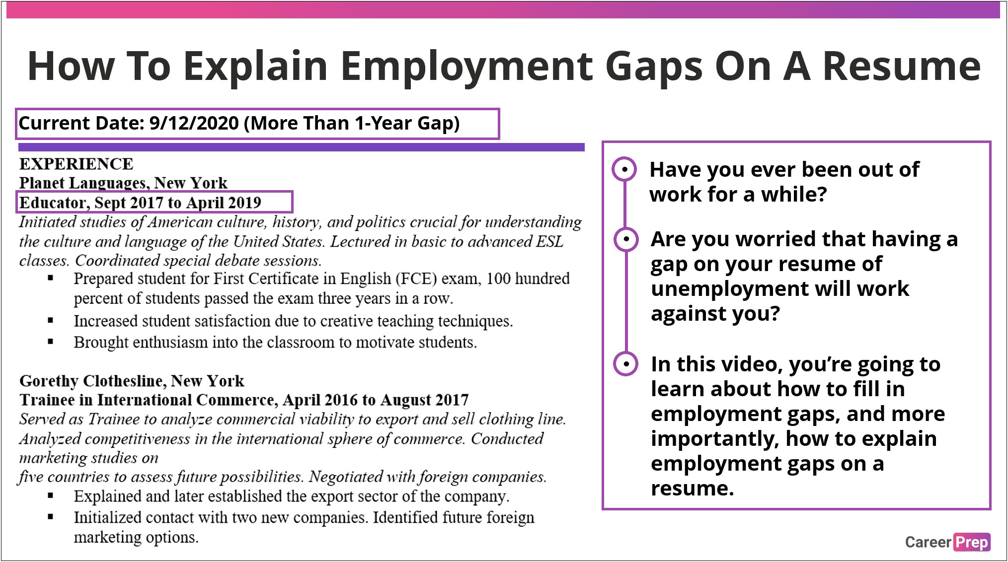 Gap In Work History On Resume