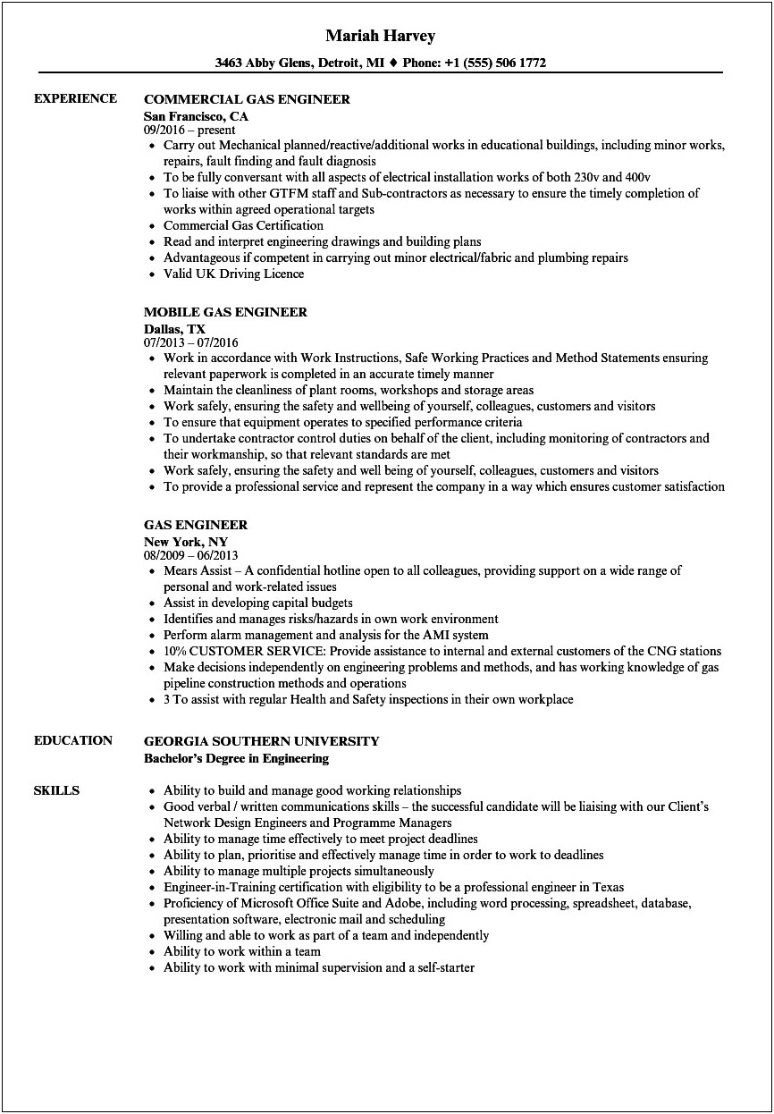 Gas Station Skills For A Resume