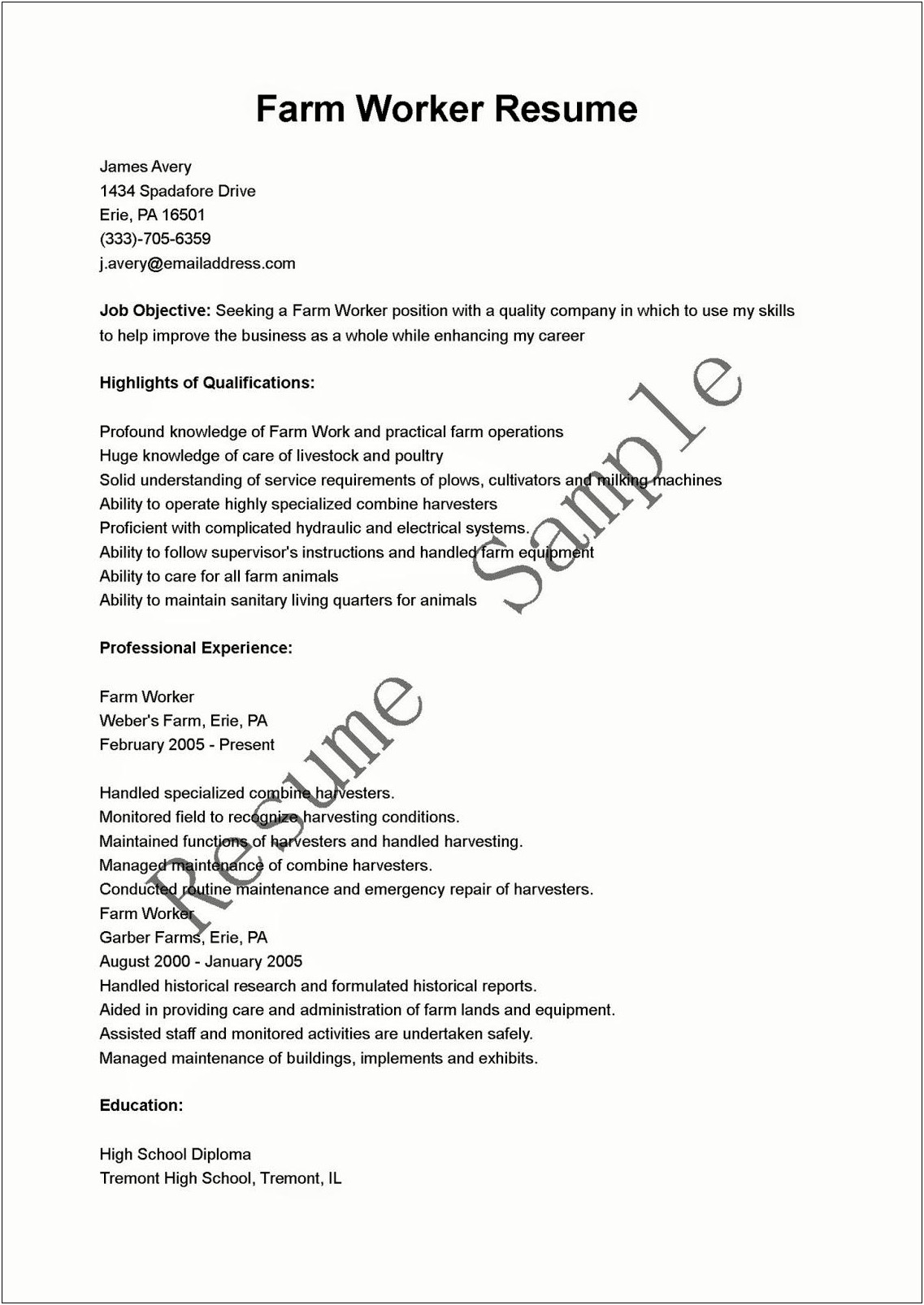 General Maintenance Job Description For Resume