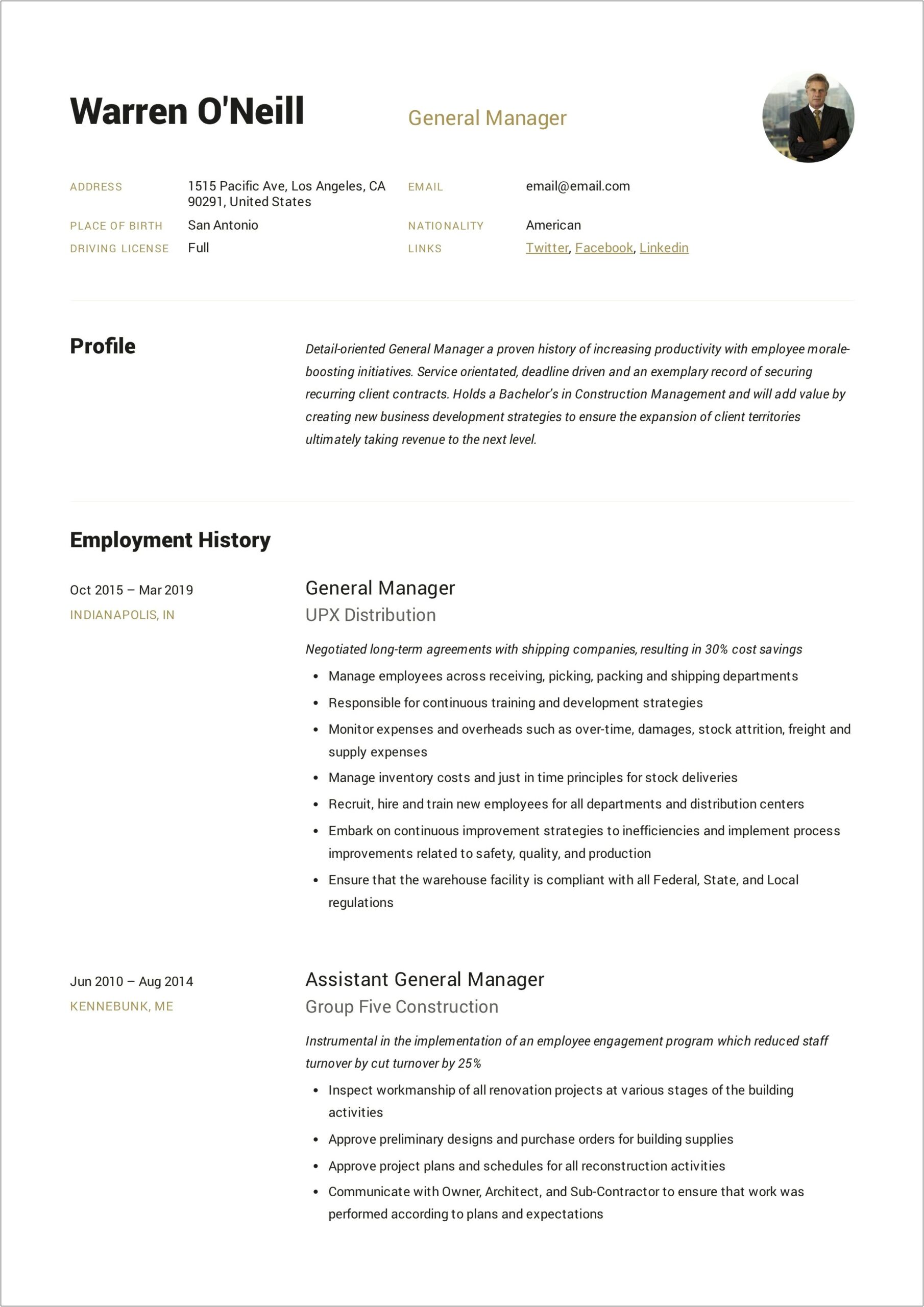 General Manager For Pharmaceutical Sales Resume