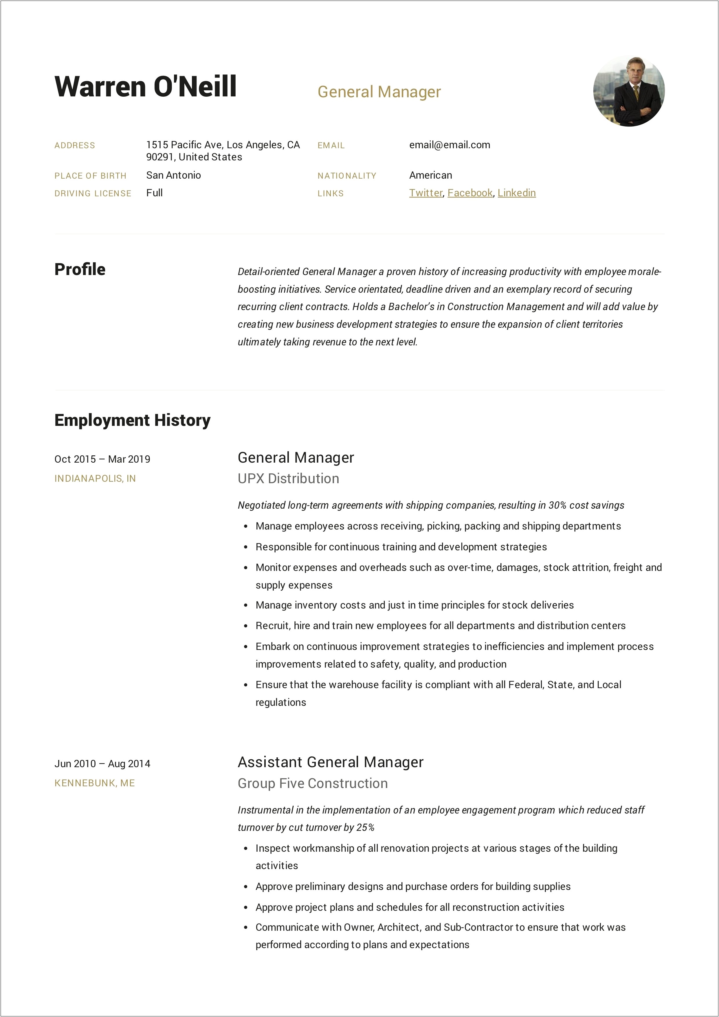 General Manager For Pharmaceutical Sales Resume
