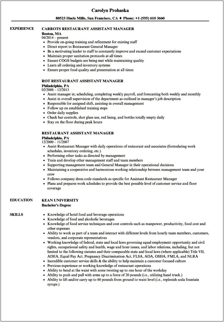 General Manager Job Description Sample Resume