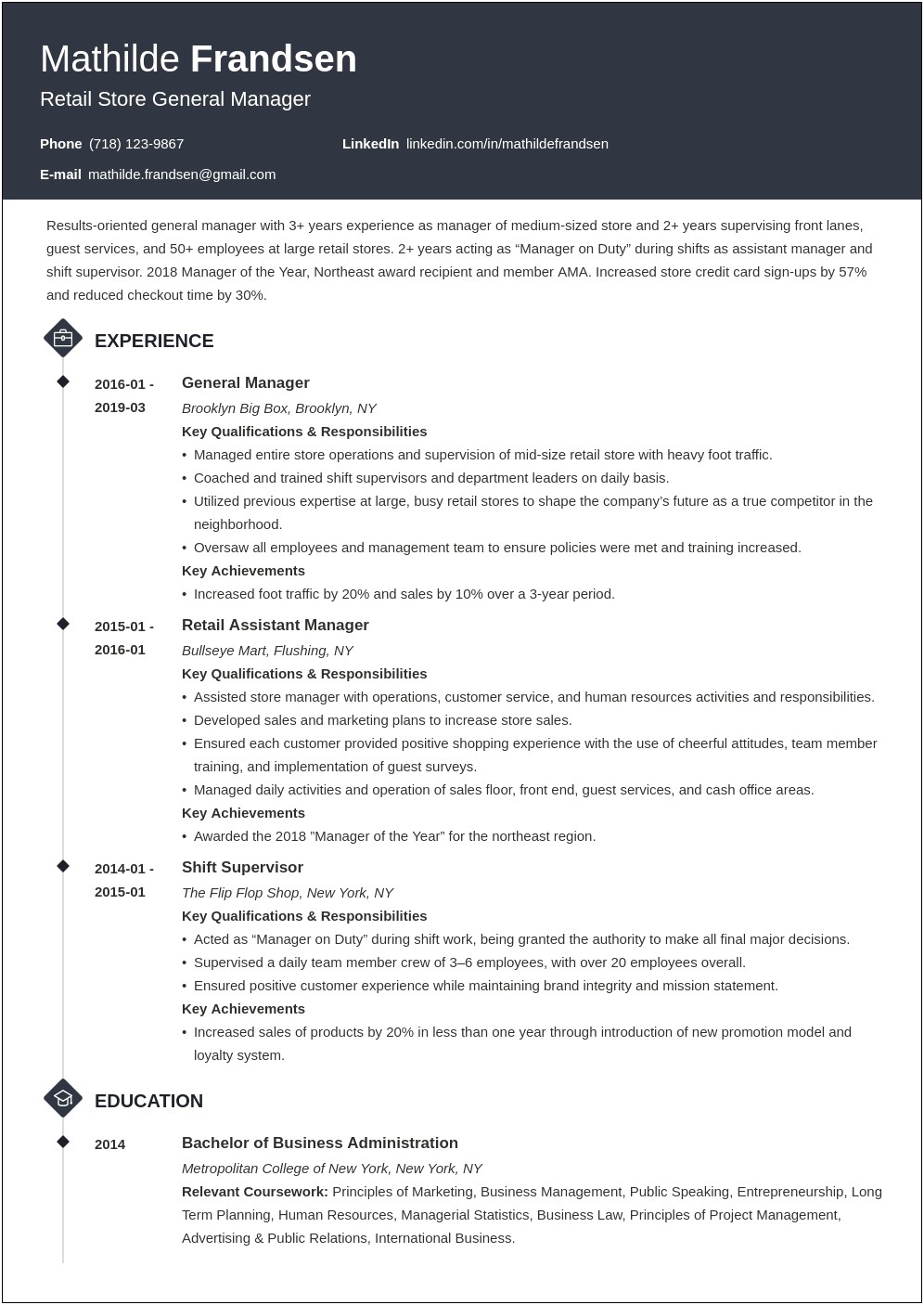 General Manager Job Summary For Resume