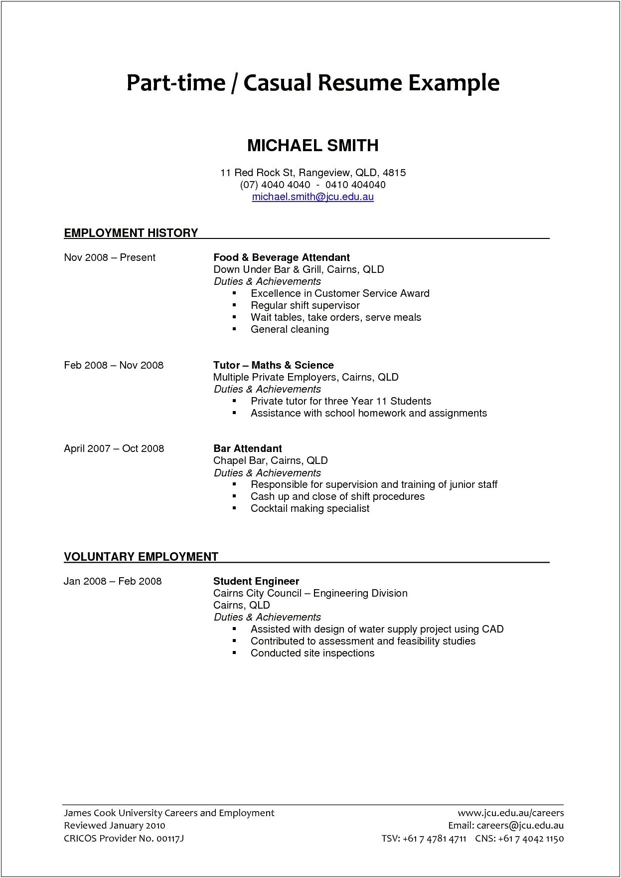General Resume For Part Time Job