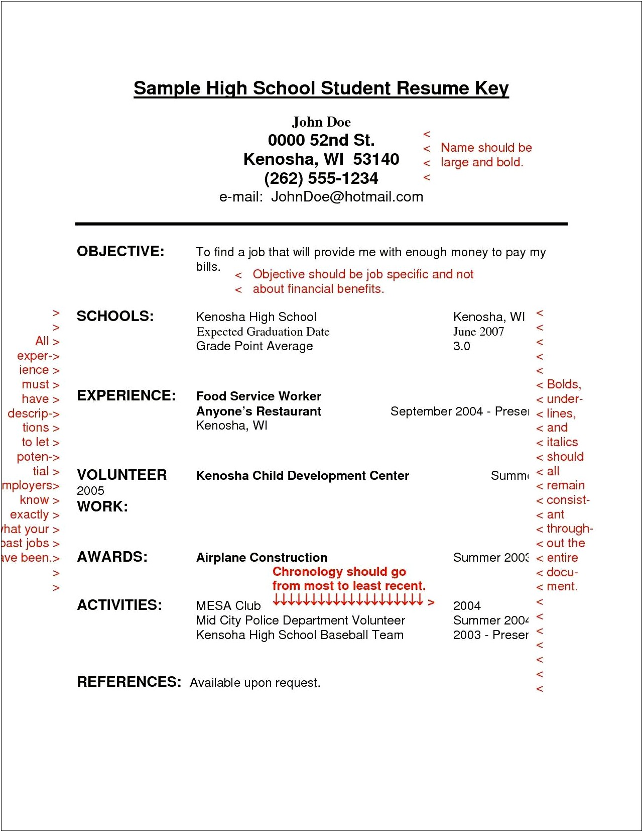 General Resume Objective Examples For Highschool Students