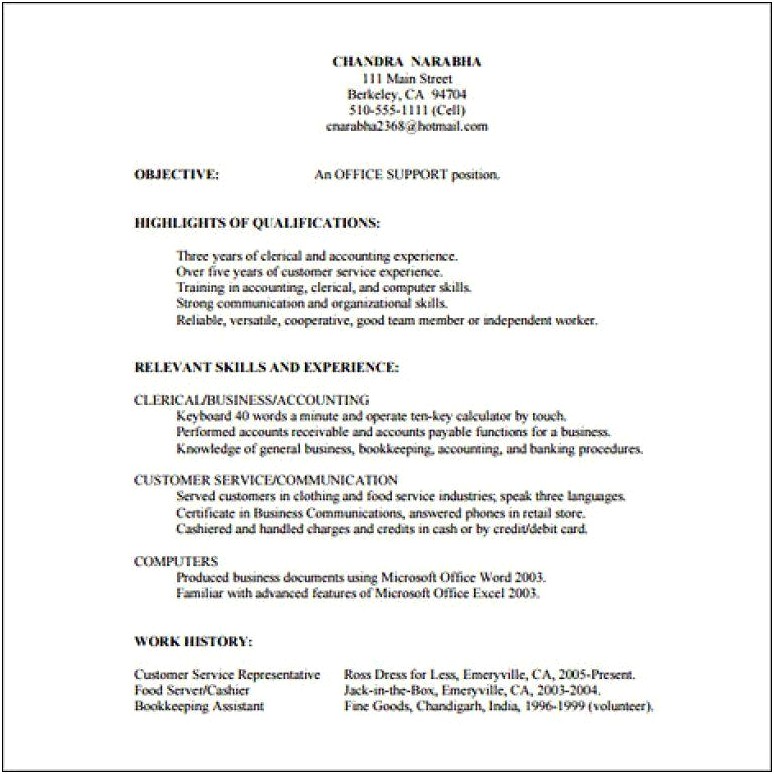 General Resume Objective For Customer Service