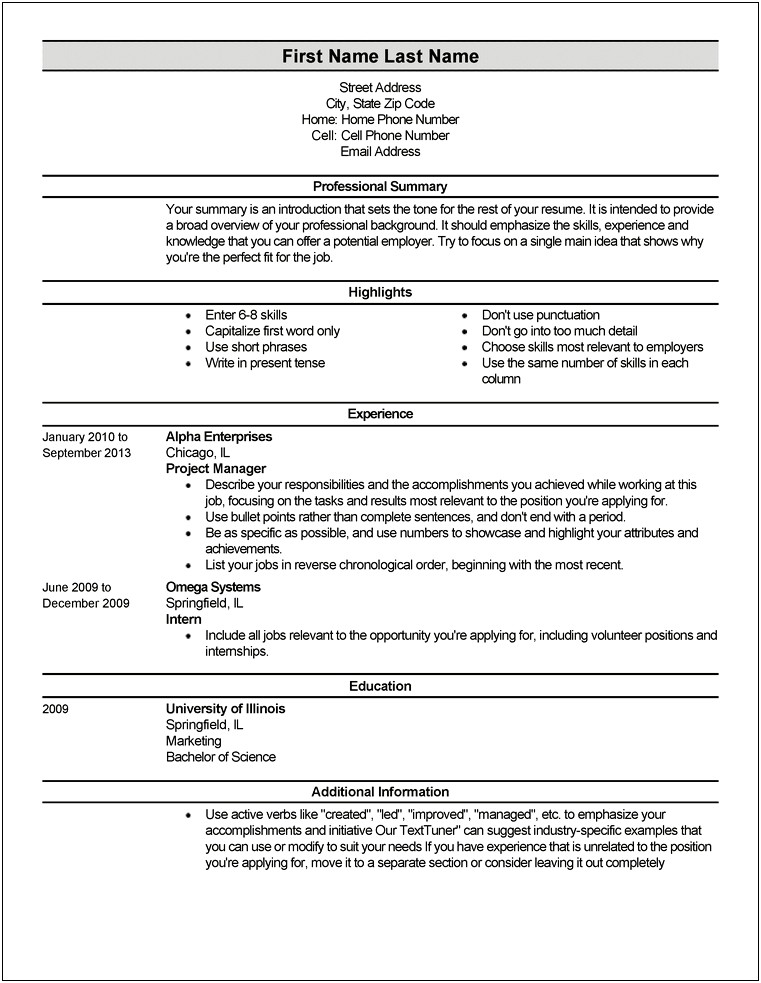 General Summary Statement For Resume For First Job