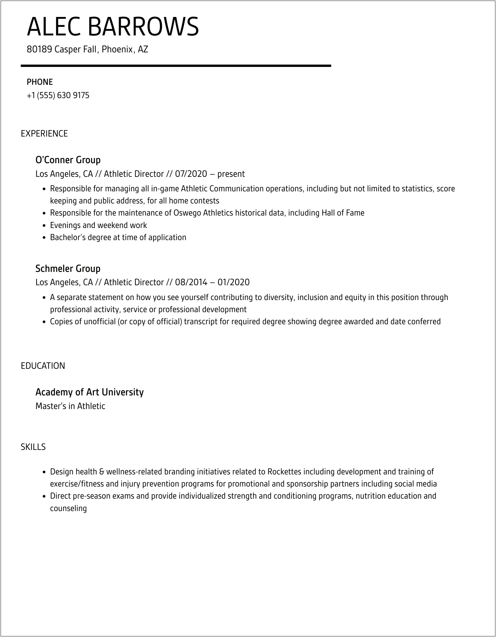 Generic Cover Letter For Athletic Director Resume