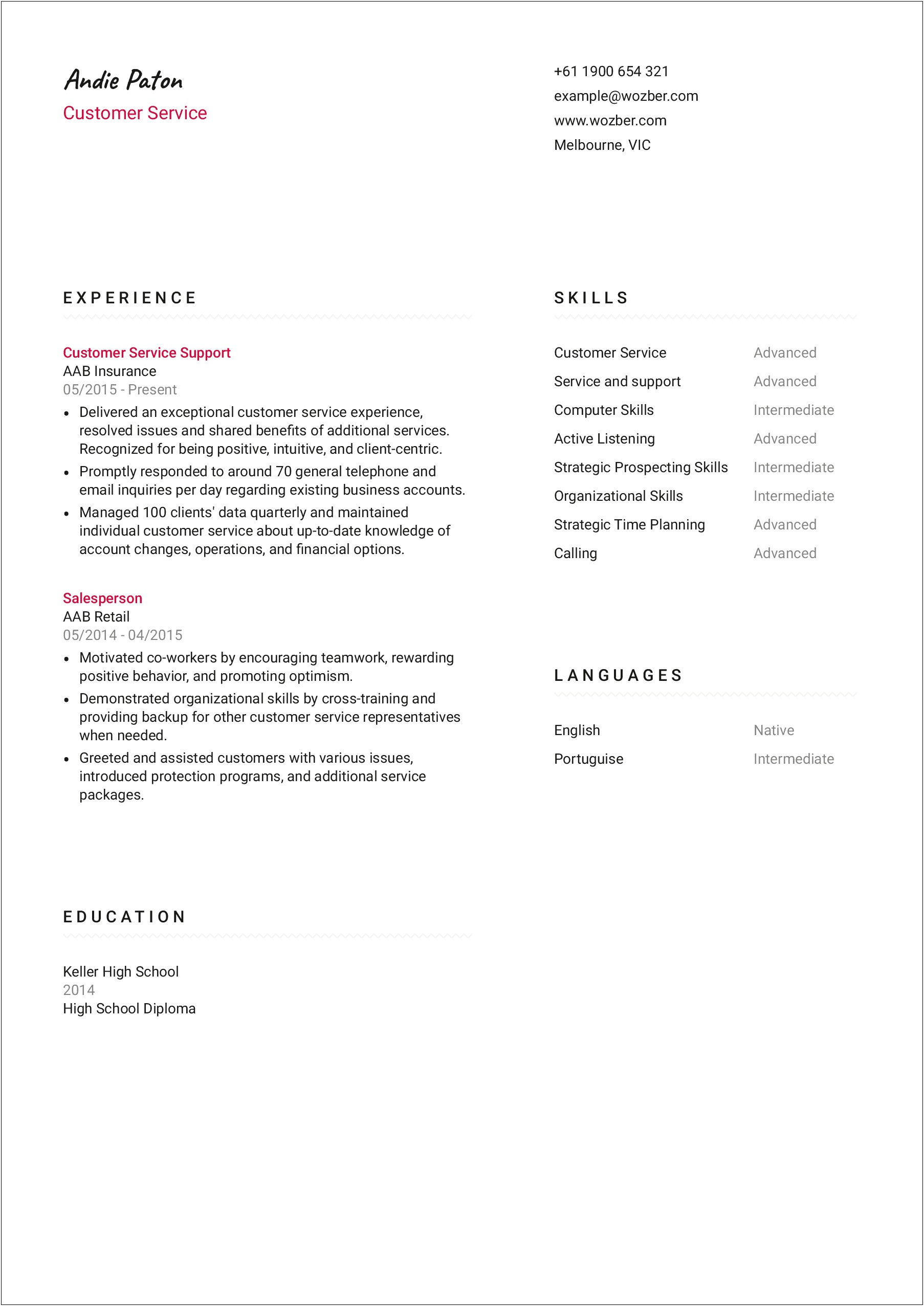 Generic Objective For Resume For Customer Service