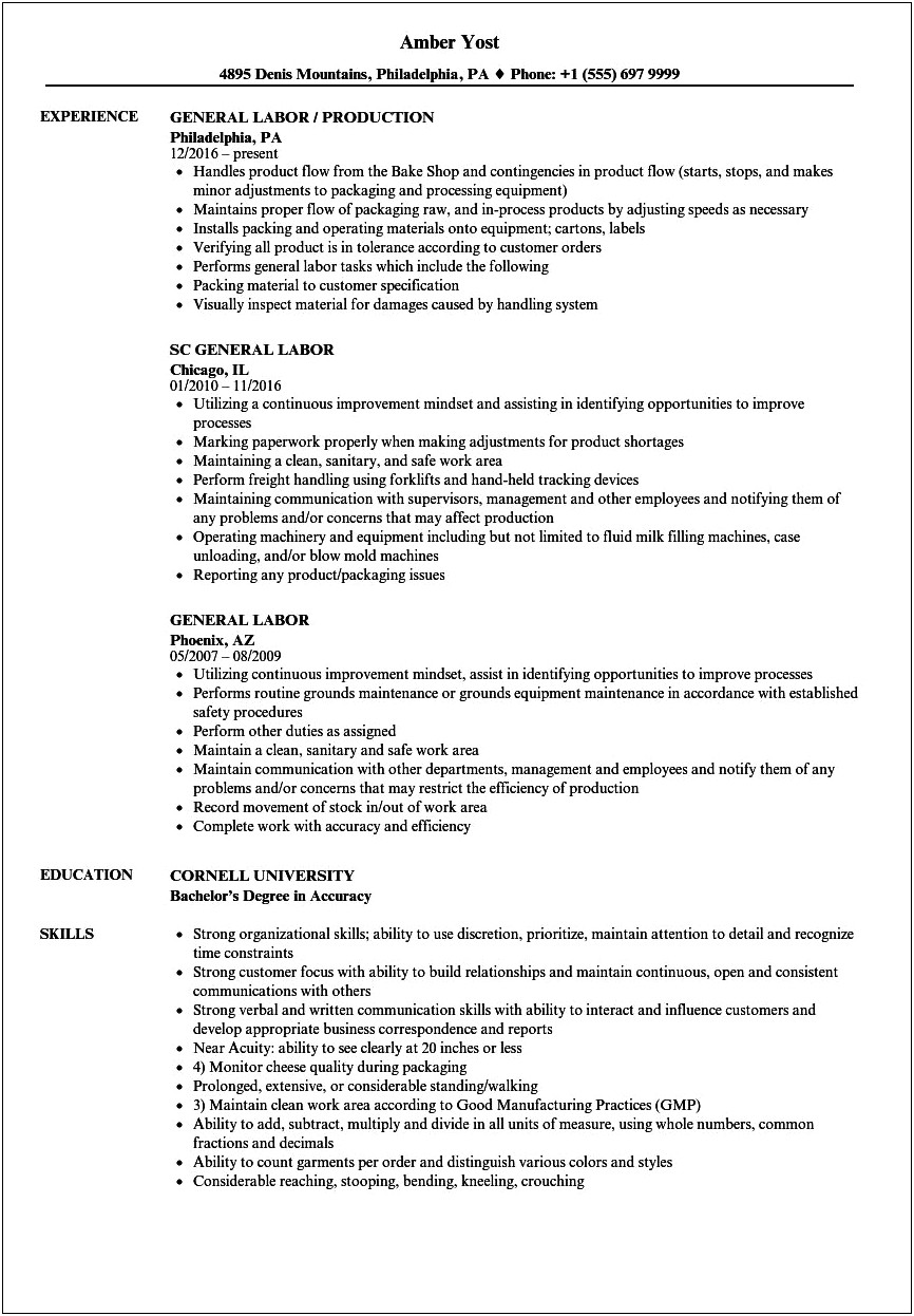 Generic Resume Objective For All Jobs Sample