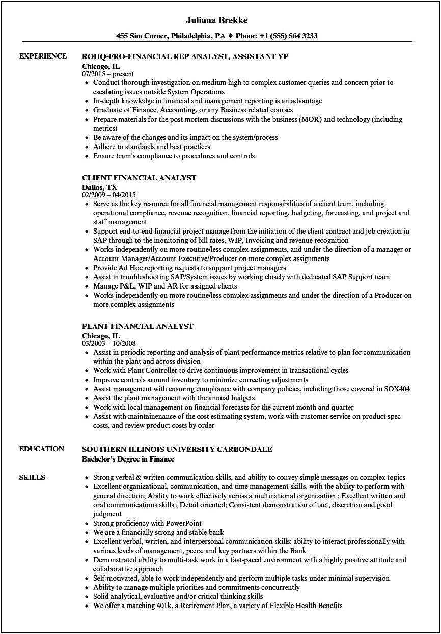 Getting Financial Analysis Experience On Resume