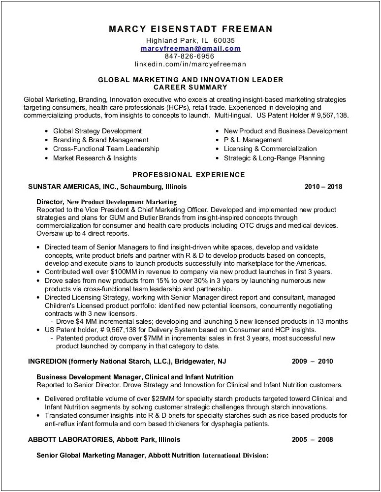 Global Marketing Manager Medical Device Resume