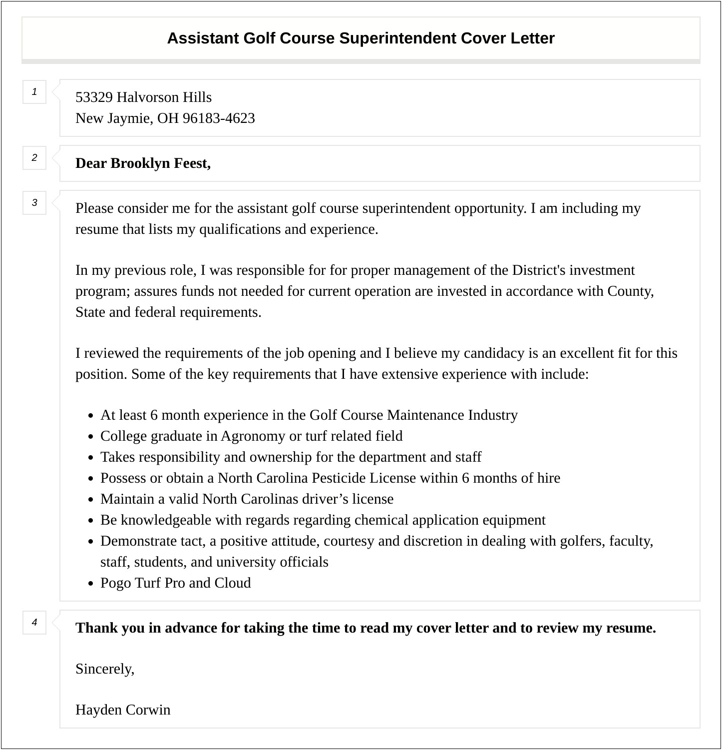 Golf Course Superintendent Cover Letter Resume